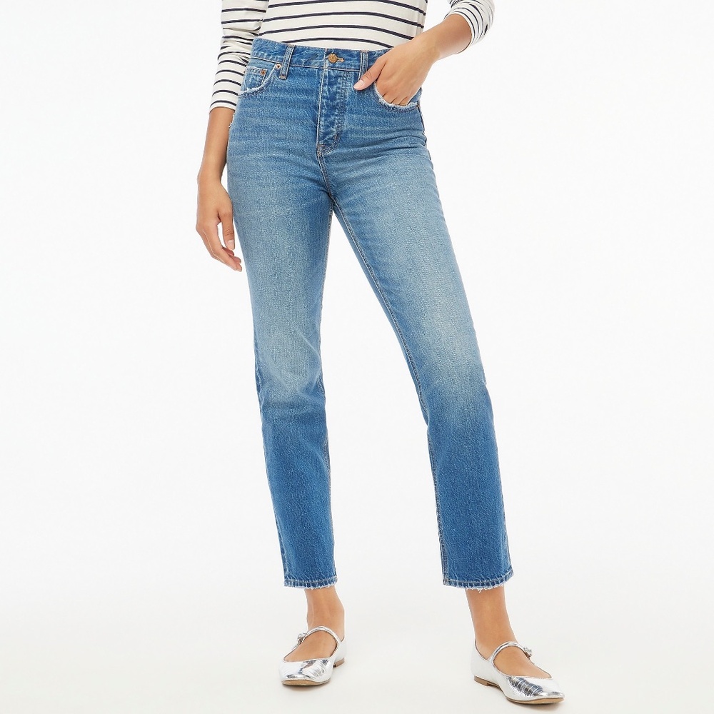 LN JCrew Factory Premium Edition High Rise Straight Jean with Button Fly Si…